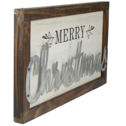18" Merry Christmas Framed Wood And Metal Wall Decoration