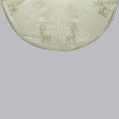 48" Metallic Gold Colored Tree And Reindeer Applique Decorative Tree Skirt