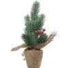 8.5" Mini Frosted Pine Christmas Tree With Berries Burlap Pot