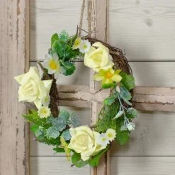 Mini Rose And Foliage Spring Wreath, Yellow 7"