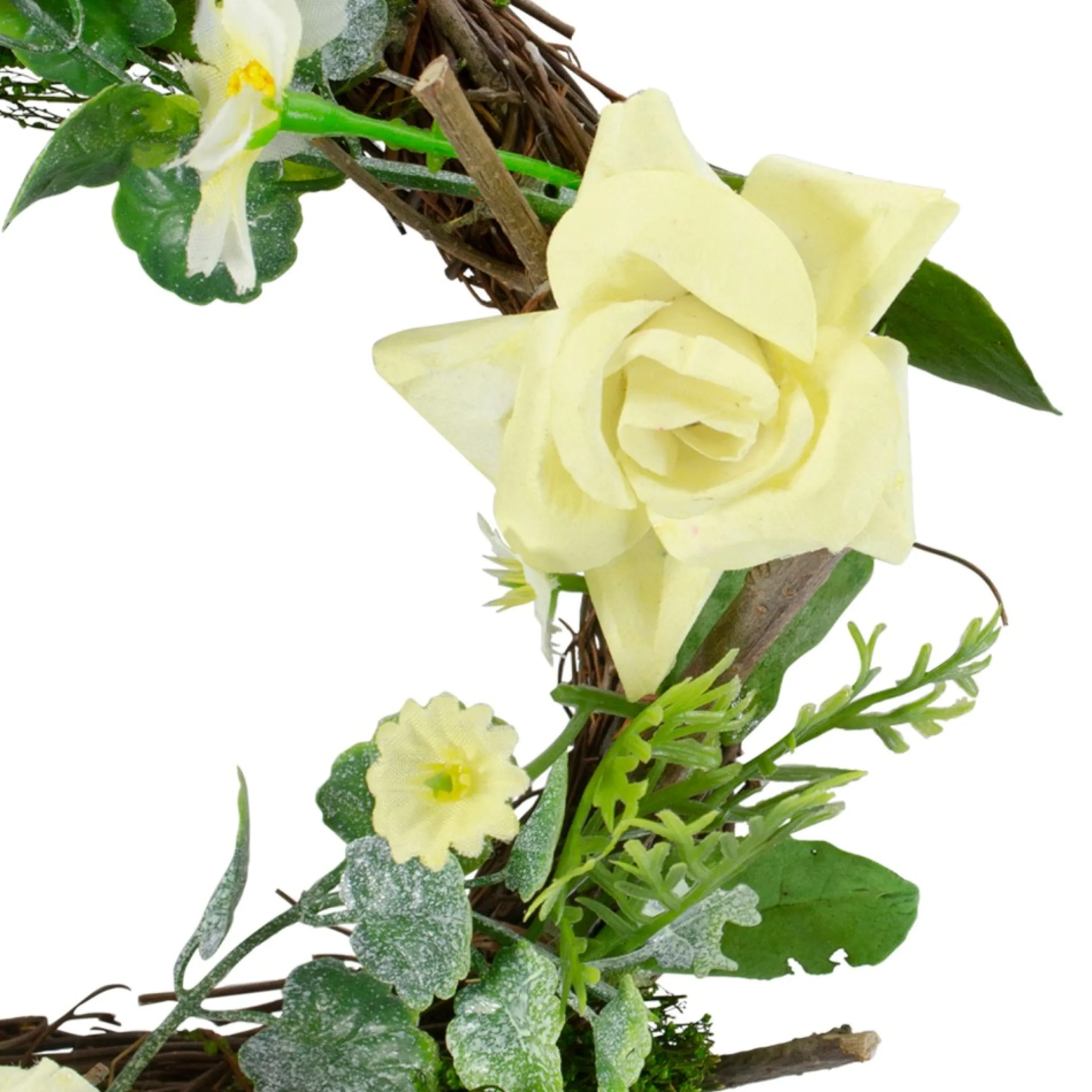 Mini Rose And Foliage Spring Wreath, Yellow 7"