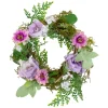 Mini Rose And Foliage Spring Wreath, Pink And Purple 8"