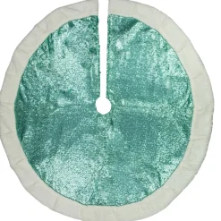 47" Mint Green Sequins Christmas Tree Skirt With White High Pile Fleece Fur Trim