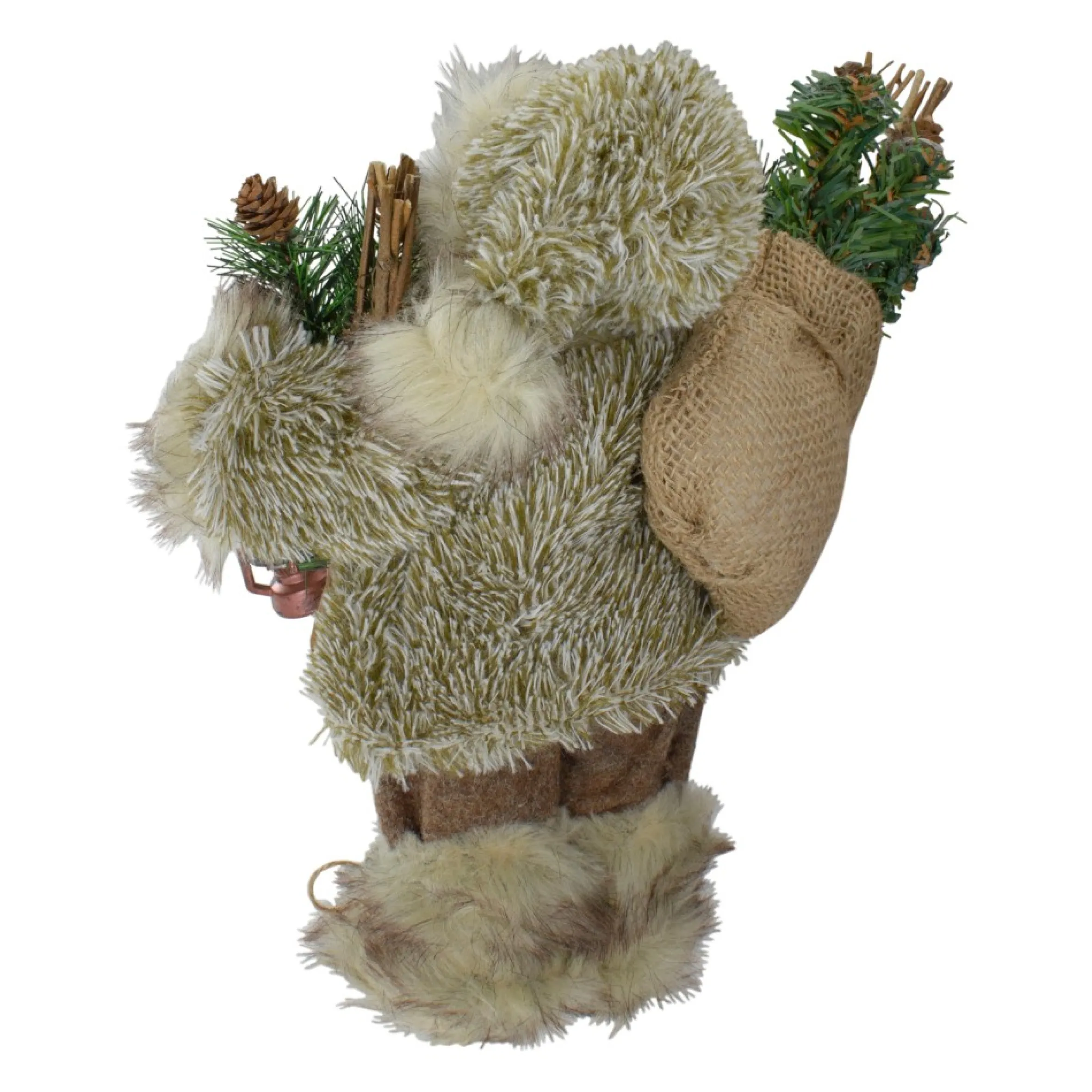 12" Mountain Santa Dressed In Plush Brown Coat And Fur Boots Christmas Figure