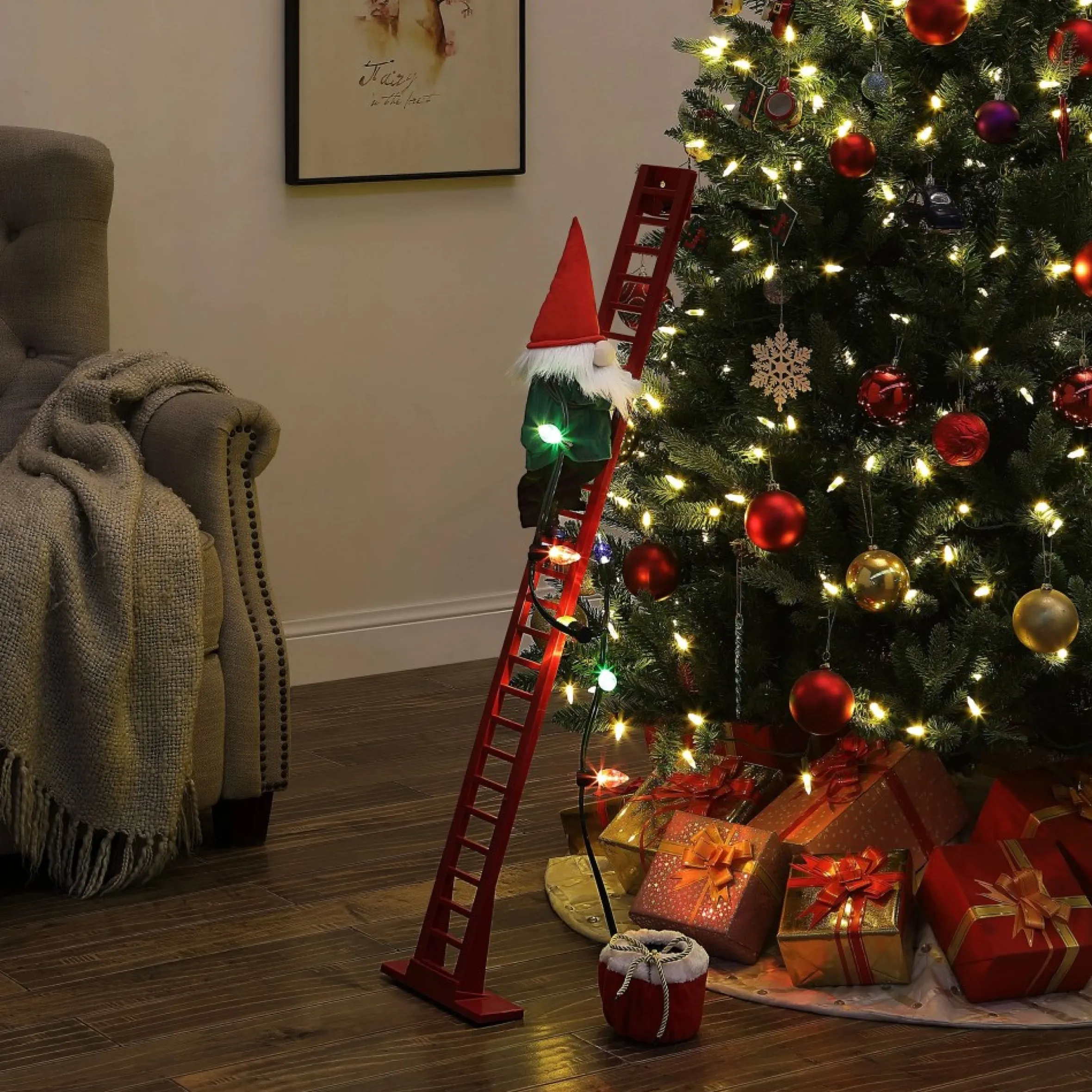 Mr. Christmas Animated And Musical Climbing Gnome With Light Strand Decoration