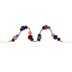 4.5' Multi-Color Bohemian Christmas Pom Pom Beaded Garland