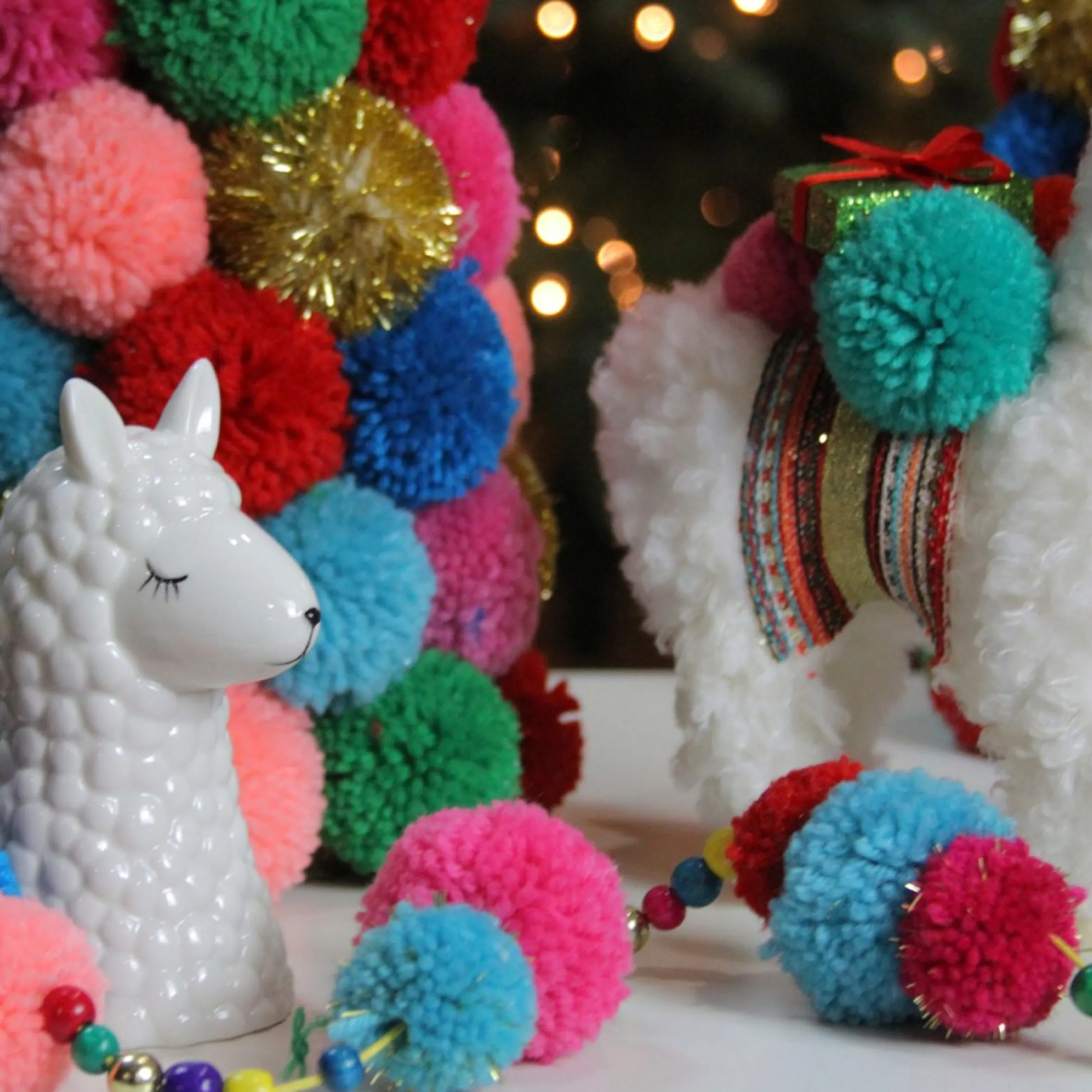4.5' Multi-Color Bohemian Christmas Pom Pom Beaded Garland