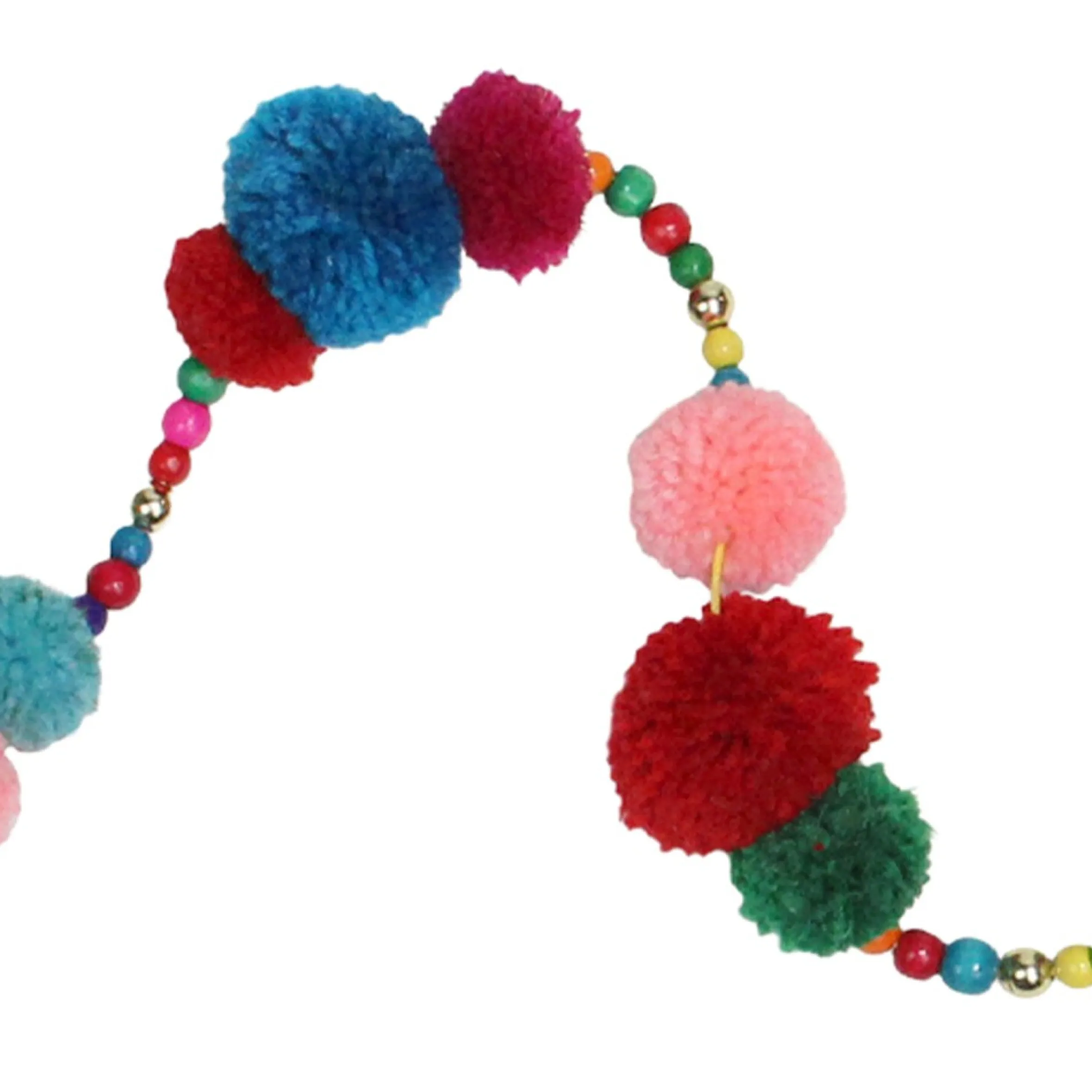 4.5' Multi-Color Bohemian Christmas Pom Pom Beaded Garland