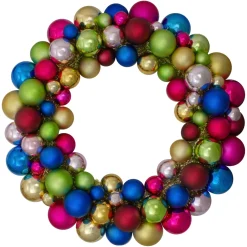 Multi-Color 2-Finish Shatterproof Ball Christmas Wreath, 24-Inch