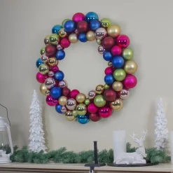 Multi-Color 2-Finish Shatterproof Ball Christmas Wreath, 24-Inch