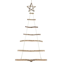 51" Natural Brown Frosted Wood Tree With Star Hanging Christmas Decoration
