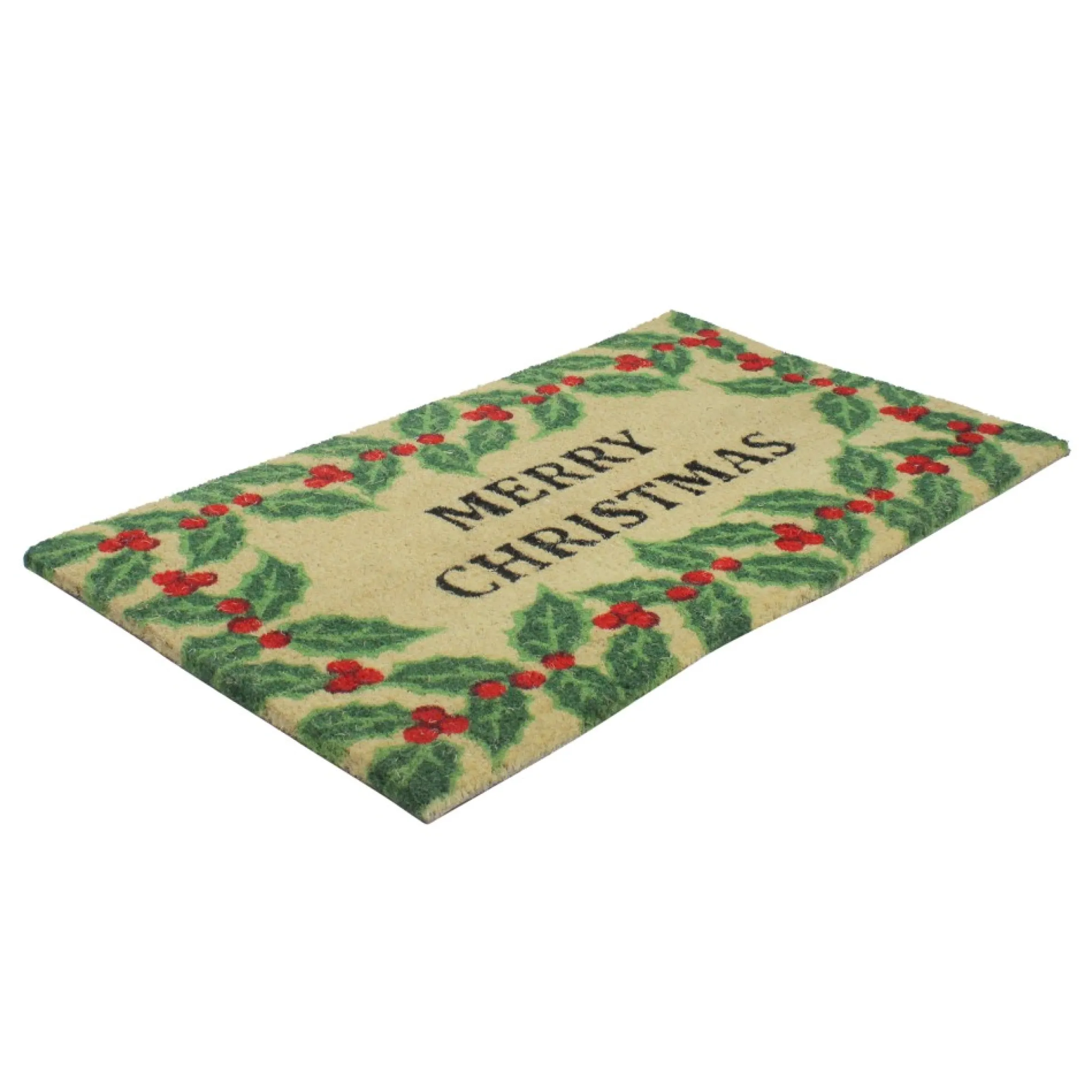 Natural Coir Holly Berries "Merry Christmas" Doormat 18" X 30"