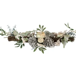 36" Neutral Colored Pumpkin And Pine Cones Fall Harvest Swag - Unlit