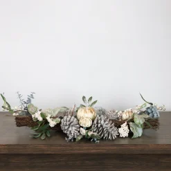 36" Neutral Colored Pumpkin And Pine Cones Fall Harvest Swag - Unlit