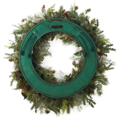 30" Oversized Green Snowflake Christmas Wreath Deluxe Door Saver With Ties