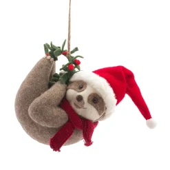 Pack Of 2 Brown And Red Polyester Sloth Decoration, 12.75"