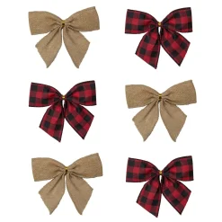 Pack Of 6 Buffalo Plaid And Burlap 2 Loop Christmas Bow Decorations 5.5"