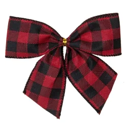 Pack Of 6 Buffalo Plaid And Burlap 2 Loop Christmas Bow Decorations 5.5