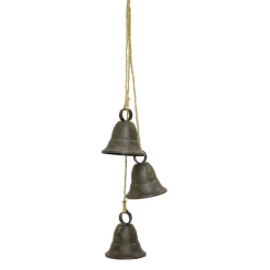 Pack Of 2 Dark Gray Distressed Finish 3 Bells On Rope 14.75"