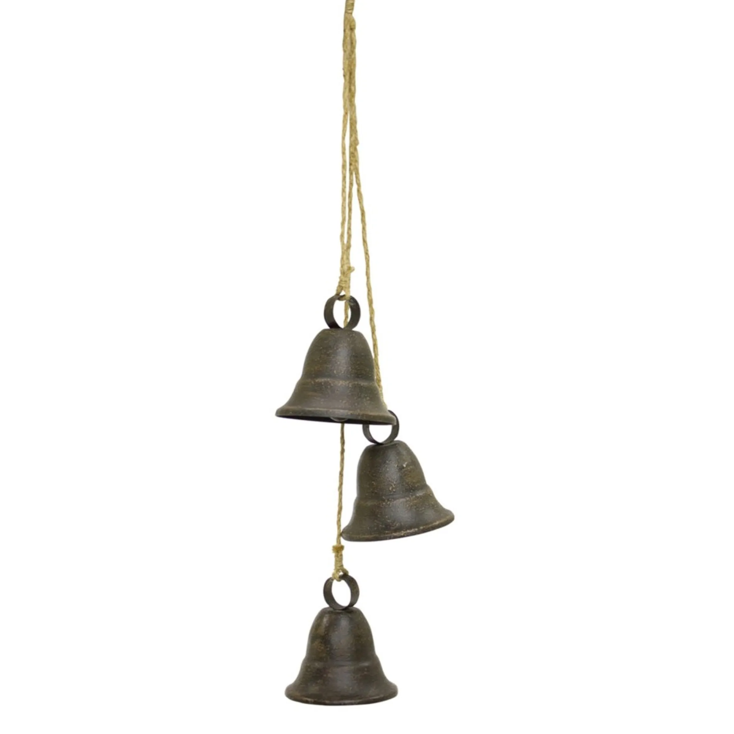 Pack Of 2 Dark Gray Distressed Finish 3 Bells On Rope 14.75"