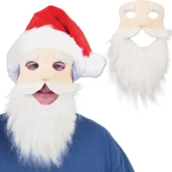 Pack Of 12 Fuzzy Bearded Face With Red Hat Christmas Santa Masks
