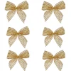 Pack Of 6 Gold Glitter Striped 2 Loop Christmas Bow Decorations 5.5"