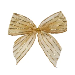 Pack Of 6 Gold Glitter Striped 2 Loop Christmas Bow Decorations 5.5