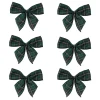 Pack Of 6 Green And Black 2 Loop Christmas Bow Decorations 5.5"