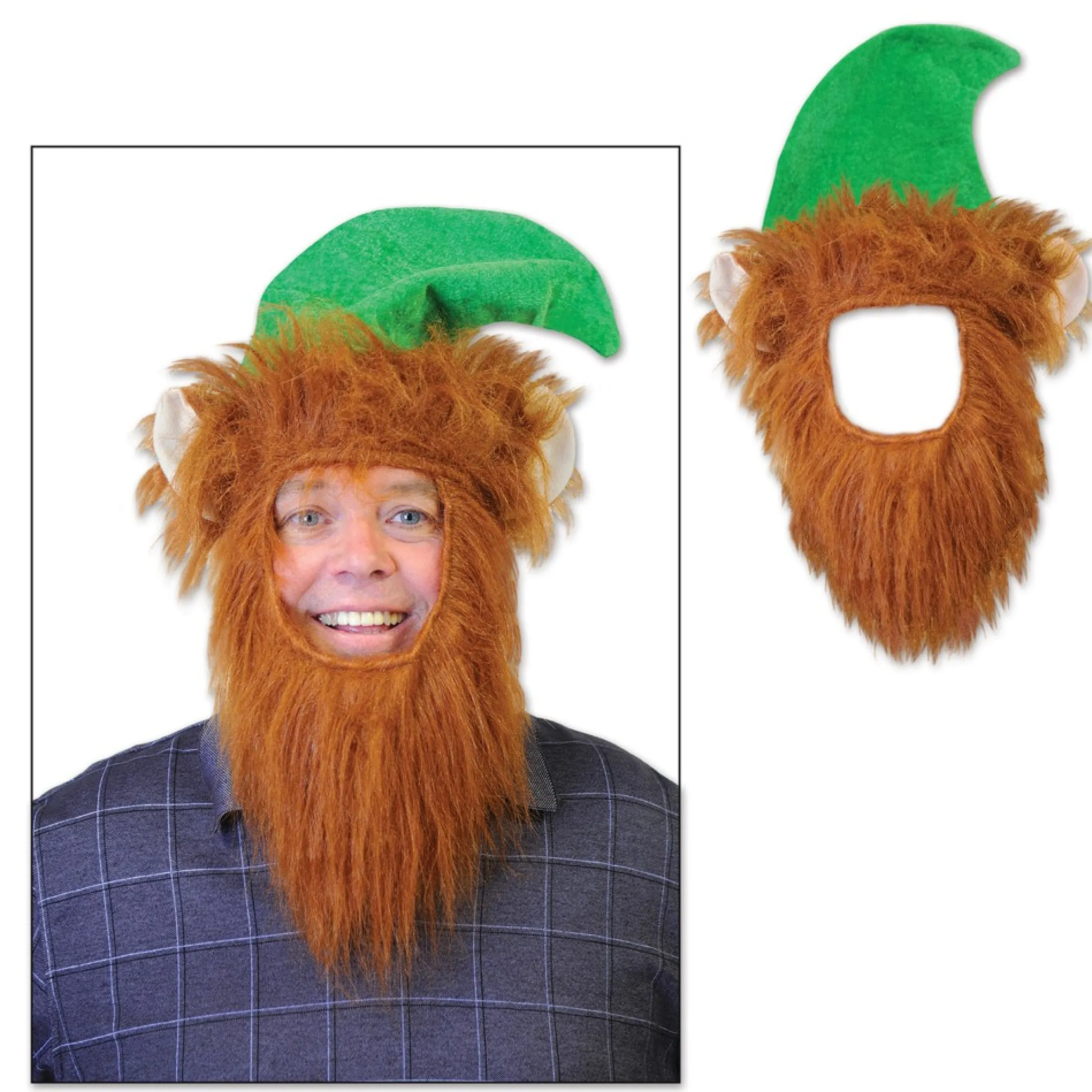 Pack Of 12 Green Hats With Fuzzy Beard Christmas Elf Costume Accessories