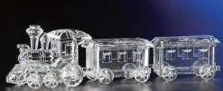 Pack Of 2 Icy Crystal Decorative Christmas Candy Jar Trains 3.5"