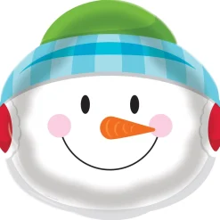 Pack Of 12 Multicolored Snowman Face Printed Disposable Plastic Tray 14"