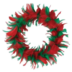 Pack Of 6 Red And Green Christmas Decorative Party Feather Wreath 8"