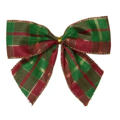 Pack Of 6 Red And Green Plaid 2 Loop Christmas Bow Decorations 5.5