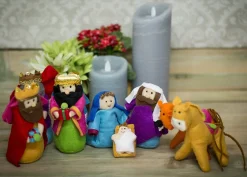 Pack Of 8 Red And Purple Plush Christmas Nativity Figurines 5.5