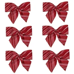 Pack Of 6 Red And White Striped 2 Loop Christmas Bow Decorations 5.5"