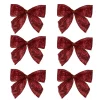 Pack Of 6 Red Glittered 2 Loop Christmas Bow Decorations 5.5"