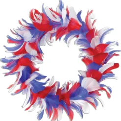 Pack Of 6 Red White And Blue Patriotic Decorative Party Feather Wreath 8"