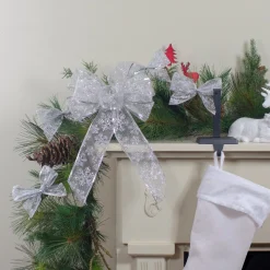 Pack Of 6 Sheer Silver Snowflake 2 Loop Christmas Bow Decorations 5.5"