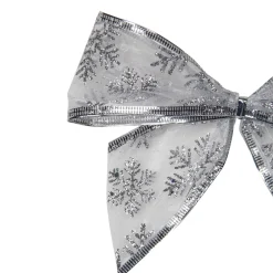 Pack Of 6 Sheer Silver Snowflake 2 Loop Christmas Bow Decorations 5.5