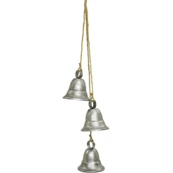 Pack Of 2 Silver Colored 3 Metal Bells On Rope 14.75"
