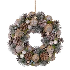 Pastel Pink Pine Cones And Stars Glittered Artificial Christmas Wreath, 13-Inch, Unlit