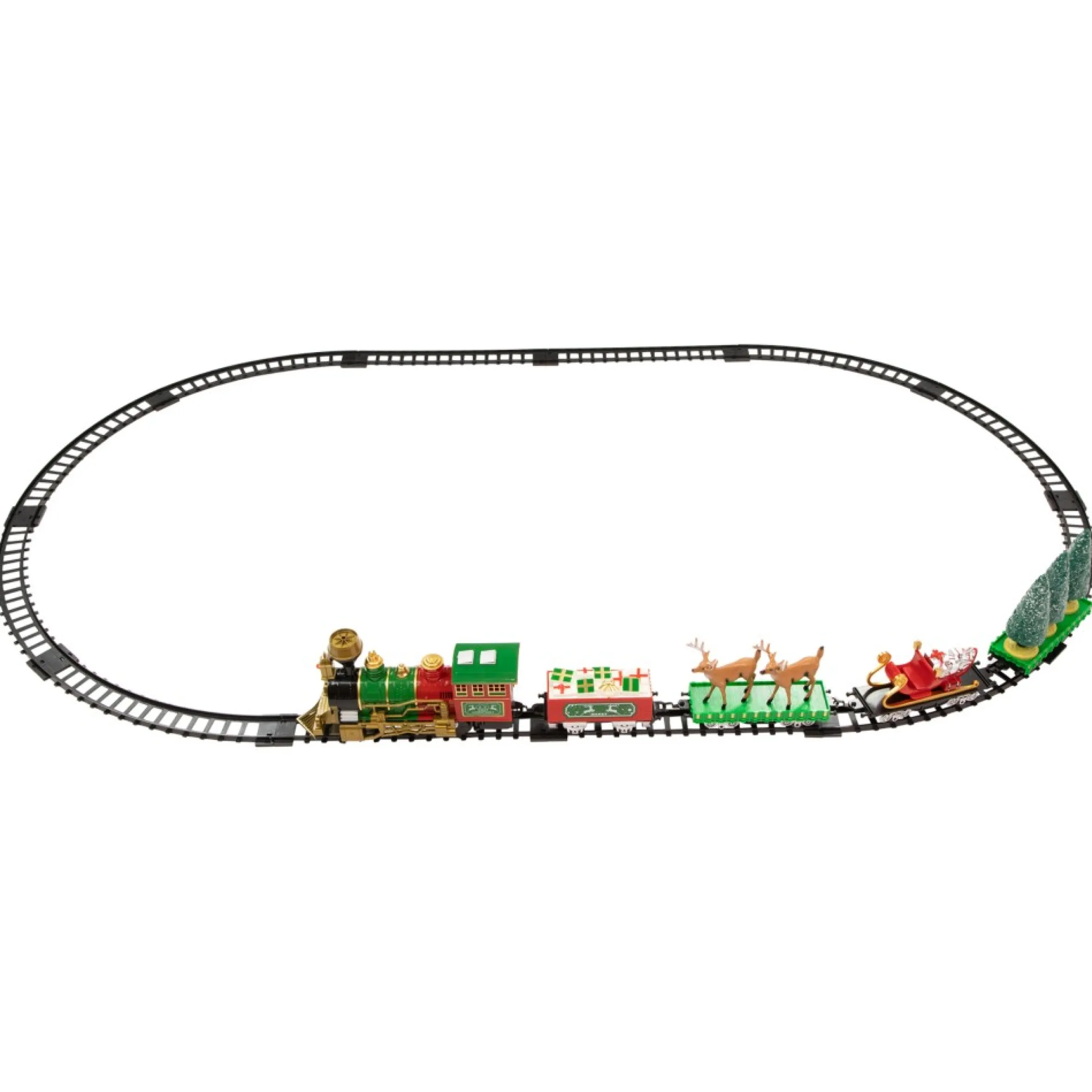 22Pc Battery Operated Lighted And Animated Christmas Train Set With Working Smokestack