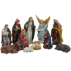 11Pc Blue And Red Christmas Nativity Figurine Set 12.25"