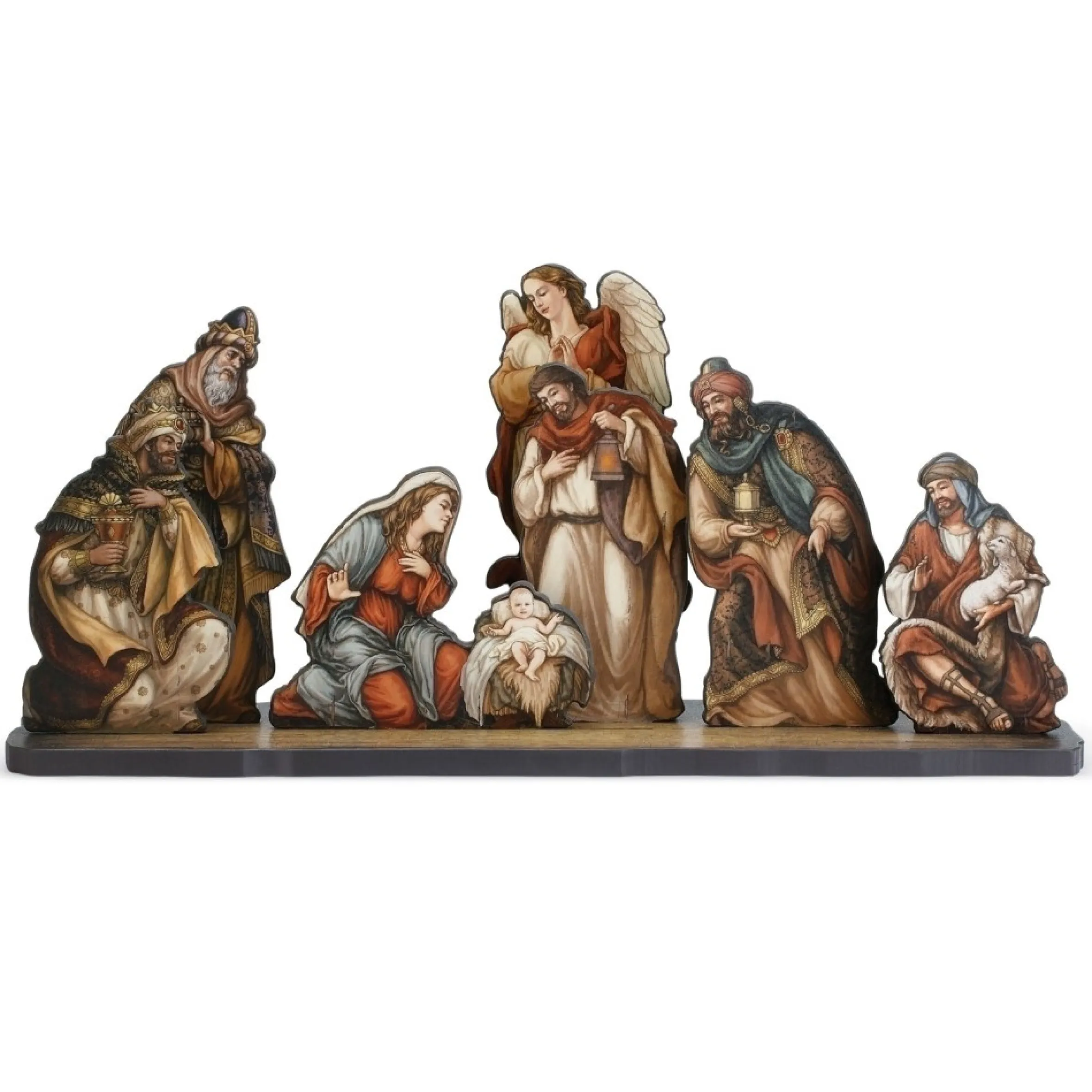 8Pc Orange And Brown Nativity Die Cut Figures With Base Christmas Decoration 24"
