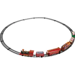 22Pc Red Battery Operated Lighted And Animated Christmas Train Set With Music And Sound