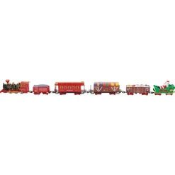 22Pc Red Battery Operated Lighted And Animated Christmas Train Set With Music And Sound