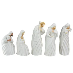 5Pc White And Silver Holy Family With Men Christmas Nativity Figure Set 7.25"