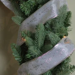 Pearl White And Silver Glitter Trees Wired Christmas Craft Ribbon 2.5 X 10 Yards