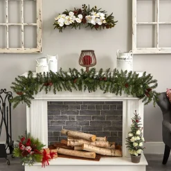 30" Phalaenopsis Orchid And Pine Artificial Christmas Swag, Unlit