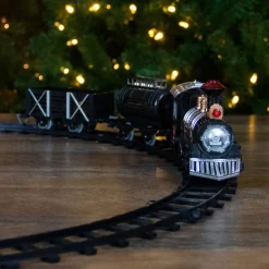 9-Piece Battery Operated Black And Silver Lighted & Animated Classic Train Set With Sound